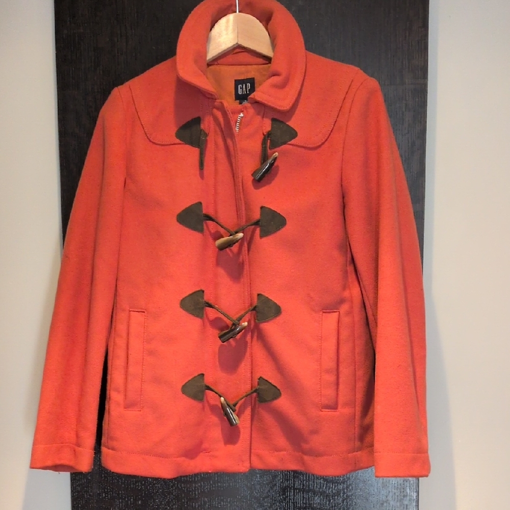 GAP Women's Orange Pea Coat - Vintage